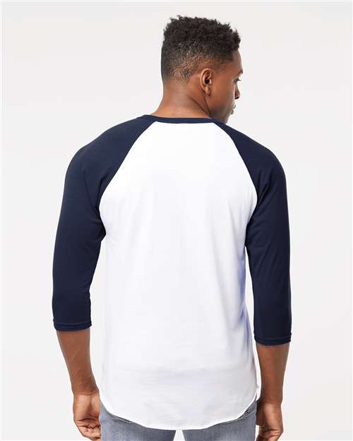 Tultex 245 Unisex Fine Jersey Raglan T-Shirt - White/ Navy - model back