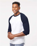 Tultex 245 Unisex Fine Jersey Raglan T-Shirt - White/ Navy - model side