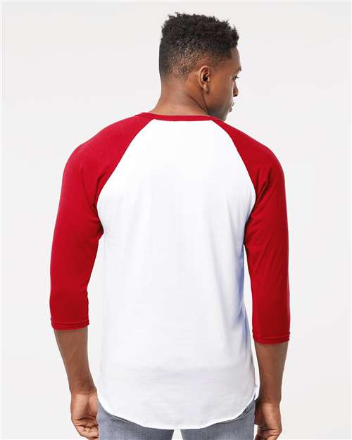 Tultex 245 Unisex Fine Jersey Raglan T-Shirt - White/ Red - model back