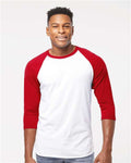 Tultex 245 Unisex Fine Jersey Raglan T-Shirt - White/ Red - model front