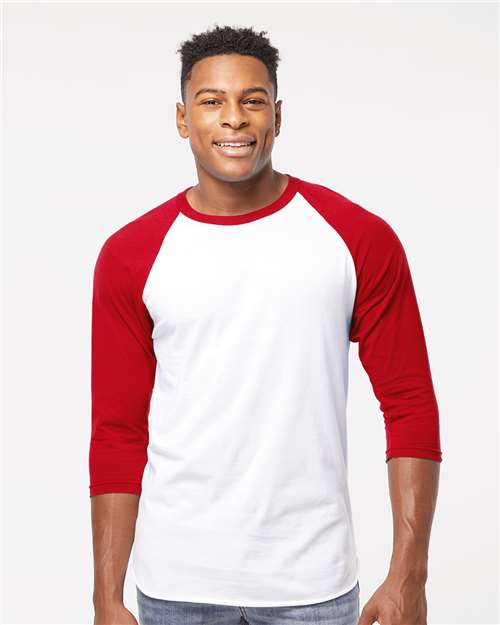 Tultex 245 Unisex Fine Jersey Raglan T-Shirt - White/ Red - model front
