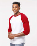 Tultex 245 Unisex Fine Jersey Raglan T-Shirt - White/ Red - model side