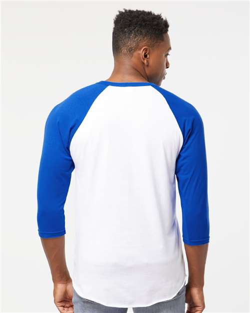 Tultex 245 Unisex Fine Jersey Raglan T-Shirt - White/ Royal - model back
