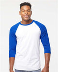 Tultex 245 Unisex Fine Jersey Raglan T-Shirt - White/ Royal - model front