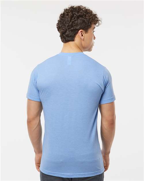 Tultex 241 Unisex Poly-Rich T-Shirt - Heather Athletic Blue - model back