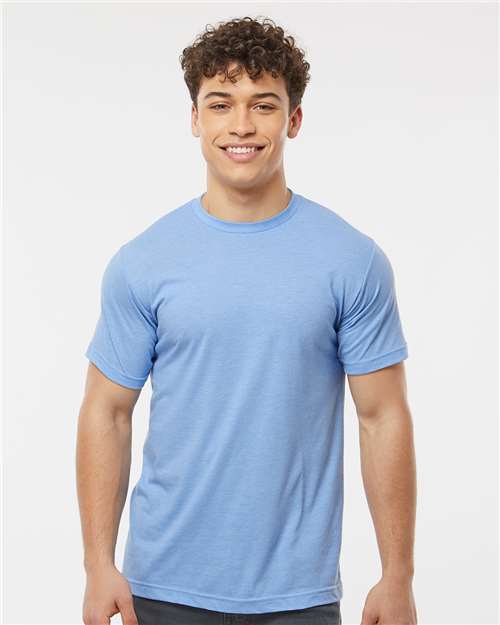 Tultex 241 Unisex Poly-Rich T-Shirt - Heather Athletic Blue - model front