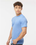 Tultex 241 Unisex Poly-Rich T-Shirt - Heather Athletic Blue - model side