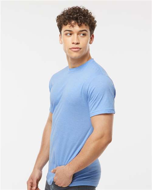 Tultex 241 Unisex Poly-Rich T-Shirt - Heather Athletic Blue - model side