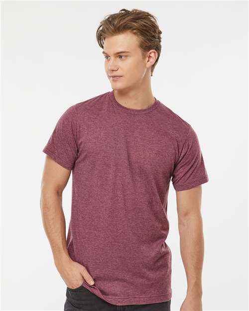 Tultex 241 Unisex Poly-Rich T-Shirt - Heather Burgundy - model front