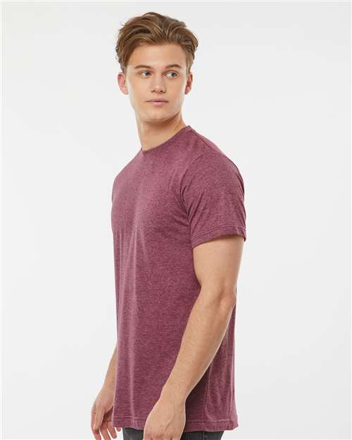 Tultex 241 Unisex Poly-Rich T-Shirt - Heather Burgundy - model side