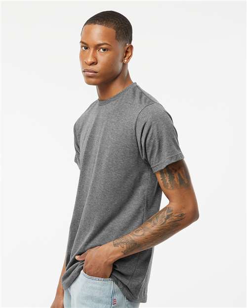 Tultex 241 Unisex Poly-Rich T-Shirt - Heather Charcoal - model side