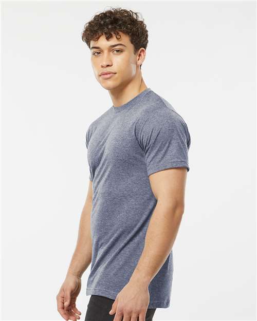 Tultex 241 Unisex Poly-Rich T-Shirt - Heather Denim - model side