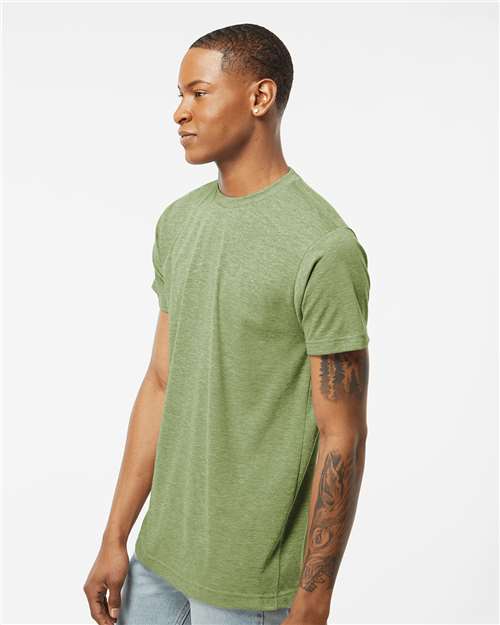 Tultex 241 Unisex Poly-Rich T-Shirt - Heather Green - model side