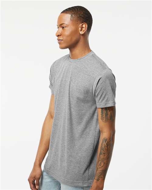 Tultex 241 Unisex Poly-Rich T-Shirt - Heather Grey - model side