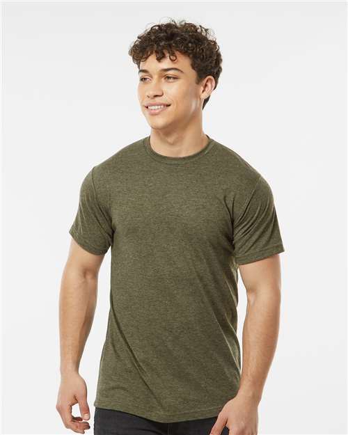 Tultex 241 Unisex Poly-Rich T-Shirt - Heather Military Green - model front
