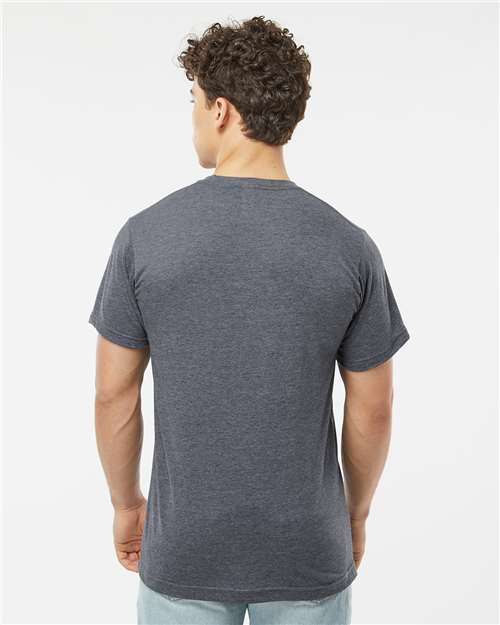 Tultex 241 Unisex Poly-Rich T-Shirt - Heather Navy - model back