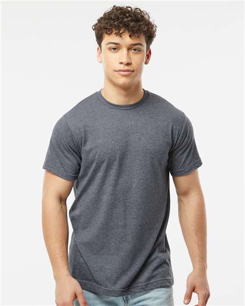 Tultex 241 Unisex Poly-Rich T-Shirt - Heather Navy - model front