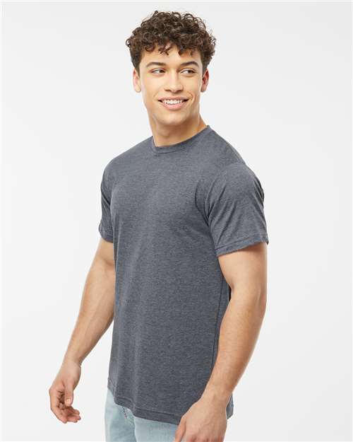 Tultex 241 Unisex Poly-Rich T-Shirt - Heather Navy - model side