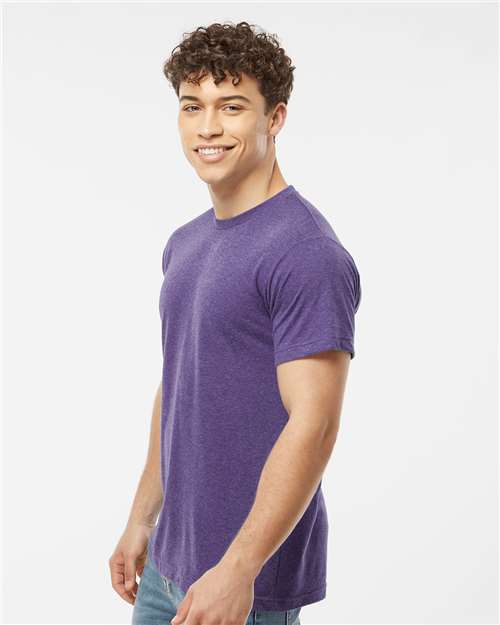 Tultex 241 Unisex Poly-Rich T-Shirt - Heather Purple - model side