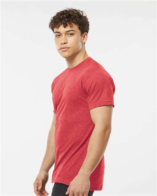 Tultex 241 Unisex Poly-Rich T-Shirt - Heather Red - model side