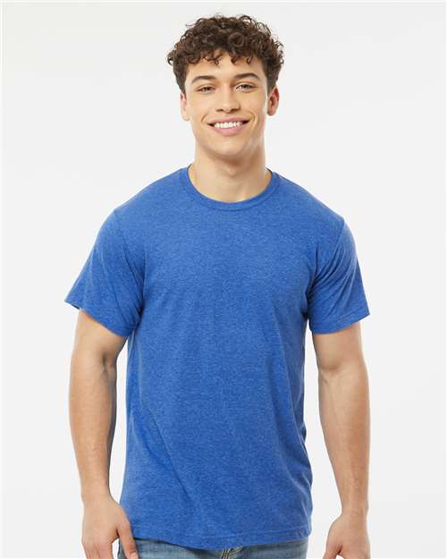 Tultex 241 Unisex Poly-Rich T-Shirt - Heather Royal - model front