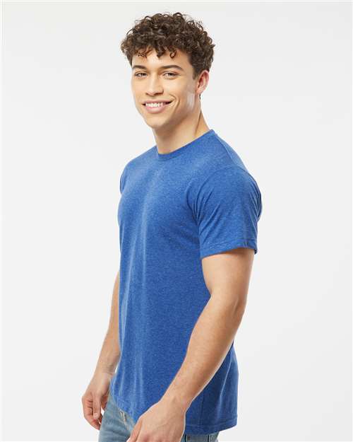 Tultex 241 Unisex Poly-Rich T-Shirt - Heather Royal - model side