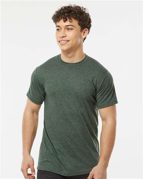 Tultex 241 Unisex Poly-Rich T-Shirt - Heather Hunter - model front