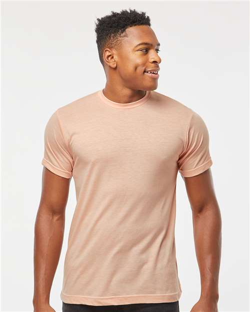 Tultex 241 Unisex Poly-Rich T-Shirt - Heather Peach - model front