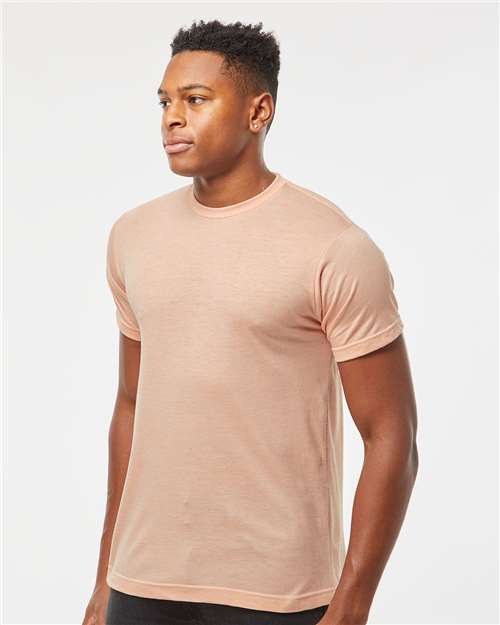 Tultex 241 Unisex Poly-Rich T-Shirt - Heather Peach - model side