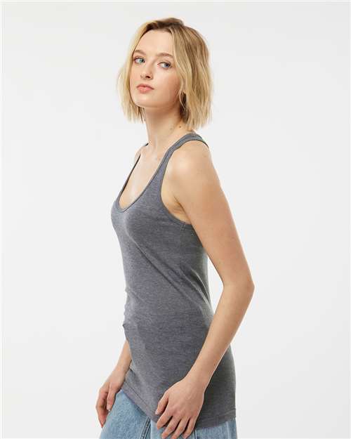 Tultex 190 Women's Poly-Rich Racerback Tank Top - Heather Charcoal - model side