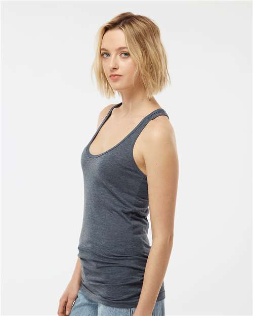 Tultex 190 Women's Poly-Rich Racerback Tank Top - Heather Navy - model side