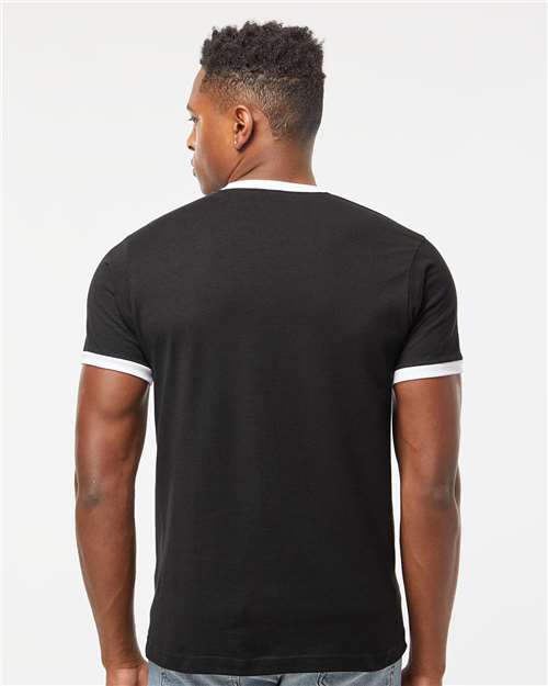 Tultex 246 Unisex Fine Jersey Ringer T-Shirt - Black/ White - model back