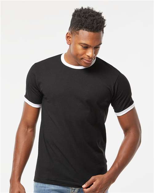 Tultex 246 Unisex Fine Jersey Ringer T-Shirt - Black/ White - model front
