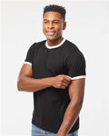 Tultex 246 Unisex Fine Jersey Ringer T-Shirt - Black/ White - model side