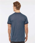 Tultex 246 Unisex Fine Jersey Ringer T-Shirt - Heather Denim/ Navy - model back