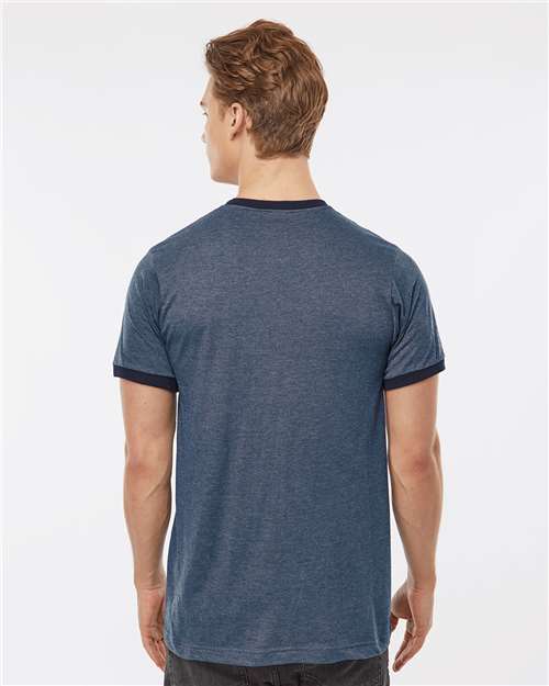 Tultex 246 Unisex Fine Jersey Ringer T-Shirt - Heather Denim/ Navy - model back