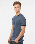 Tultex 246 Unisex Fine Jersey Ringer T-Shirt - Heather Denim/ Navy - model side