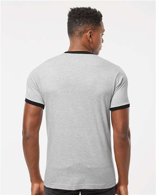 Tultex 246 Unisex Fine Jersey Ringer T-Shirt - Heather Grey/ Black - model back