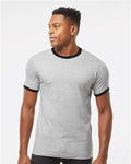 Tultex 246 Unisex Fine Jersey Ringer T-Shirt - Heather Grey/ Black - model front
