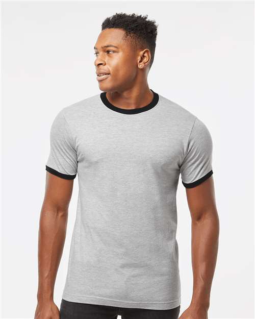 Tultex 246 Unisex Fine Jersey Ringer T-Shirt - Heather Grey/ Black - model front