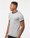 Tultex 246 Unisex Fine Jersey Ringer T-Shirt - Heather Grey/ Black - model side