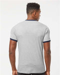 Tultex 246 Unisex Fine Jersey Ringer T-Shirt - Heather Grey/ Navy - model back