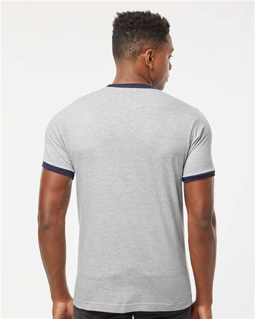 Tultex 246 Unisex Fine Jersey Ringer T-Shirt - Heather Grey/ Navy - model back