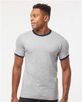 Tultex 246 Unisex Fine Jersey Ringer T-Shirt - Heather Grey/ Navy - model front
