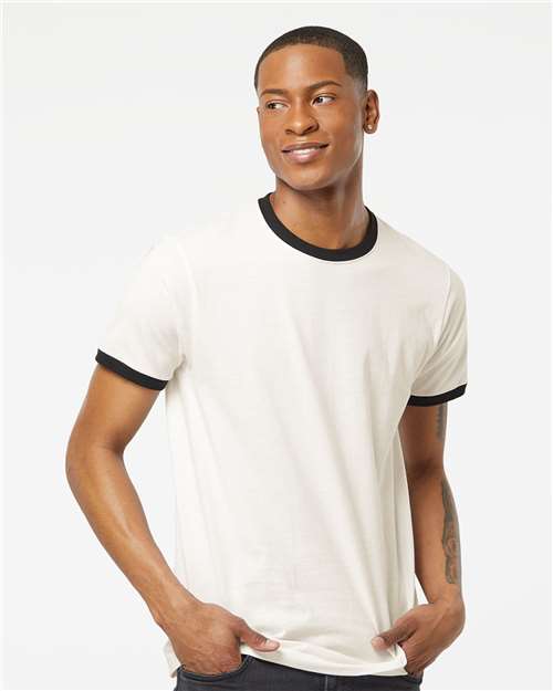Tultex 246 Unisex Fine Jersey Ringer T-Shirt - Vintage White/ Black - model front