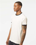 Tultex 246 Unisex Fine Jersey Ringer T-Shirt - Vintage White/ Black - model side
