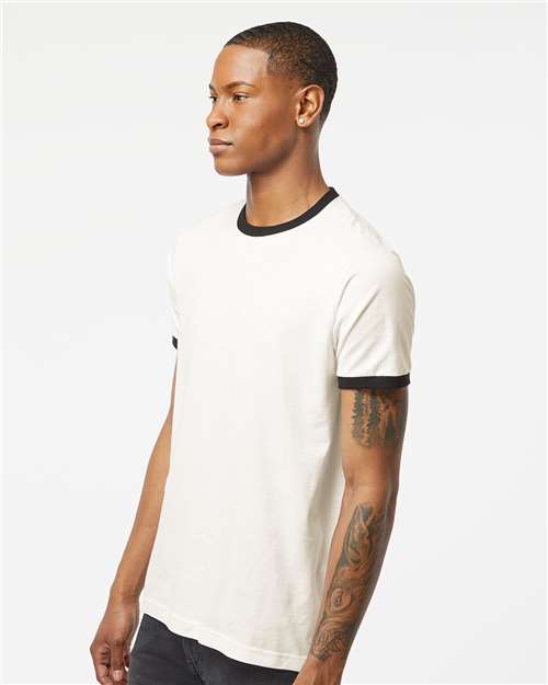 Tultex 246 Unisex Fine Jersey Ringer T-Shirt - Vintage White/ Black - model side