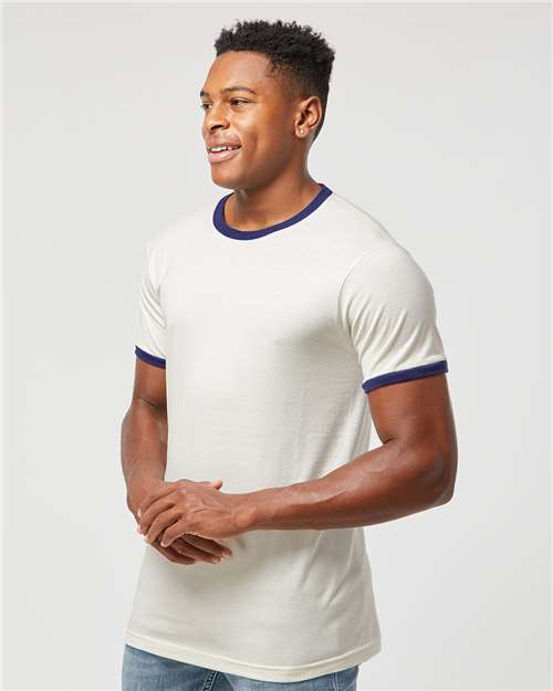 Tultex 246 Unisex Fine Jersey Ringer T-Shirt - Vintage White/ Inked India - model side