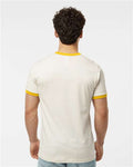 Tultex 246 Unisex Fine Jersey Ringer T-Shirt - Vintage White/ Mellow Yellow - model back