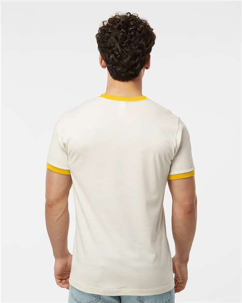 Tultex 246 Unisex Fine Jersey Ringer T-Shirt - Vintage White/ Mellow Yellow - model back